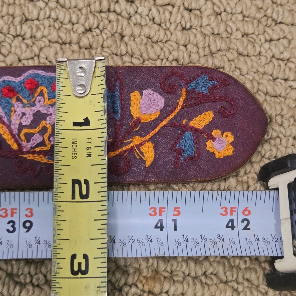 Lucky Brand Belt Women XL Plum Purple Leather Floral Embroidered Brass Cowgirl - Picture 6 of 7